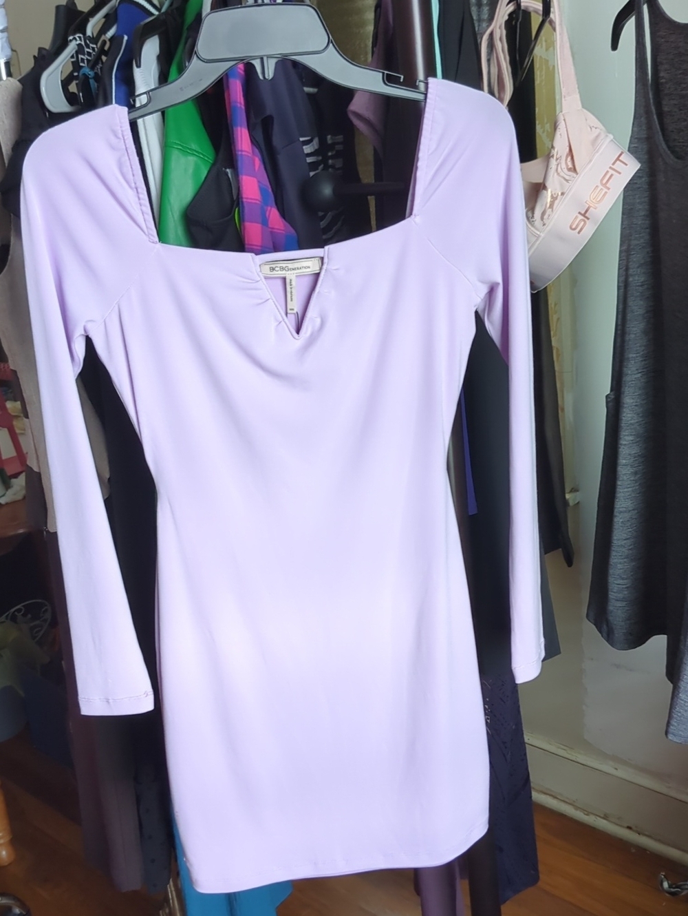 BCBGMaxAzria Light Lilac Long-Sleeve Square Neck Dress